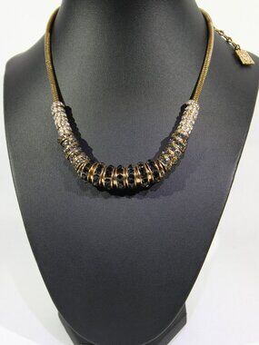 Vintage Anne Klein Gold Tone Necklace with Black, Grey, and Clear Rhinestones